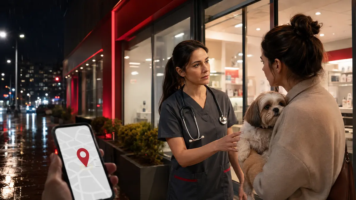 Gece açık veteriner kliniğine ulaşan evcil hayvan sahibi